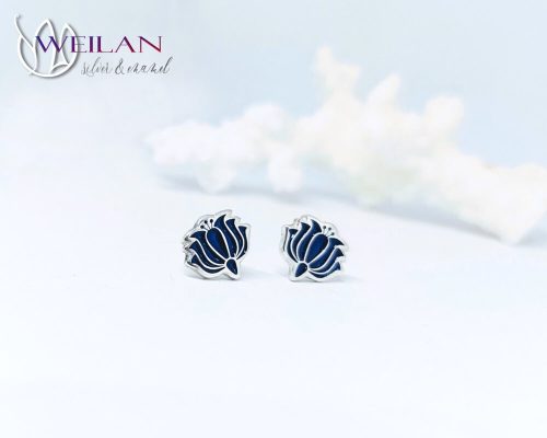 Kalocsai - Tulipán ezüst tűzzománc stiftes fülbevaló (sötétkék)