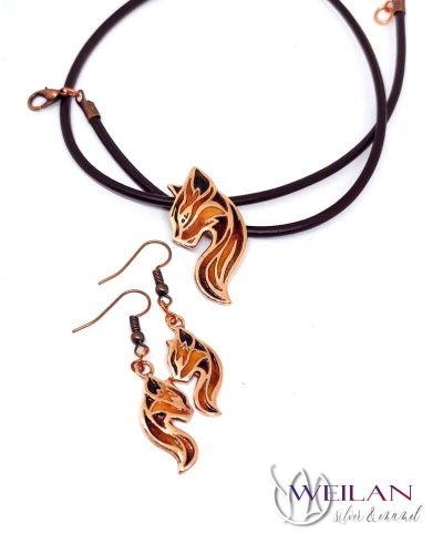 Karminca Tűzmacska - bronz tűzzománc szett