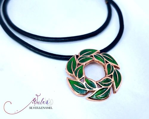 Leaf - Laurus / Babér bronz tűzzománc medál