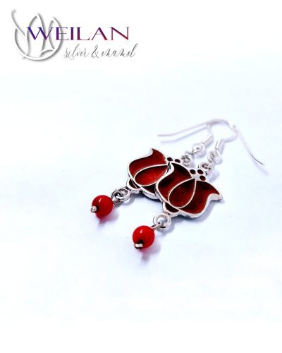 Tradició - Matyó - Tulipán ezüst tűzzománc fülbevaló