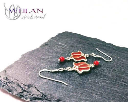 Tradició - Matyó - Tulipán ezüst tűzzománc fülbevaló