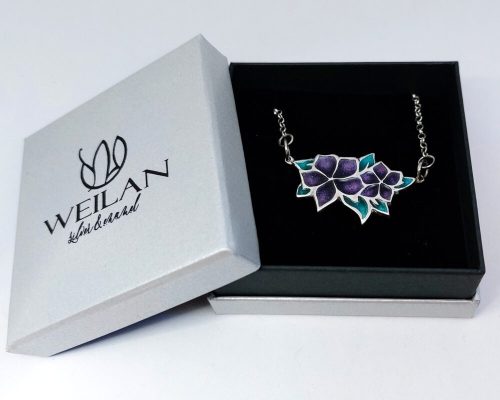 Flora - Nefelejcs ezüst, tűzzománc nyakék Weilan díszdobozban