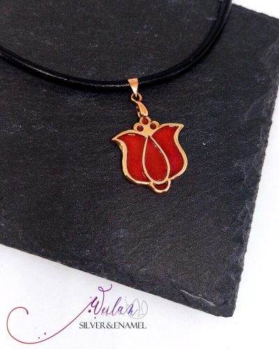 Tradició - Matyó - Tulipán bronz tűzzománc medál