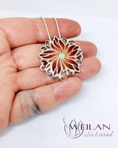 Borzaskata - ezüst tűzzománc medál (sötétvörös-rózsaszín)