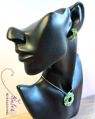 Leaf - Laurus / Babér ezüst tűzzománc szett viselése