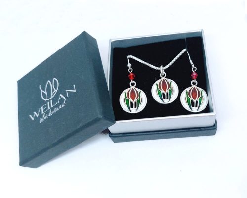 Hej' tulipán - Körtánc ezüst tűzzománc szett WEILAN díszdobozban