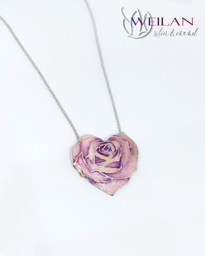 Rózsaszív ezüst tűzzománc medál