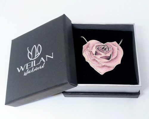 Rózsaszív ezüst tűzzománc medál WEILAN díszdobozban