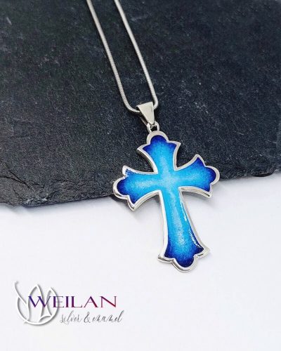 Klasszikus ezüst tűzzománc kereszt medál, tűzzománc feszület 1