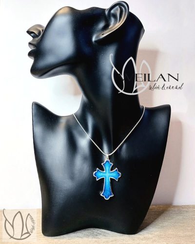 Klasszikus ezüst tűzzománc kereszt medál, tűzzománc feszület 