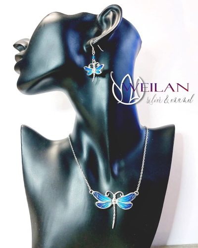 Szitakötő - ezüst tűzzománc, rekeszzománc szett viselése