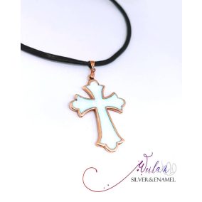 Klasszikus bronz tűzzománc kereszt medál, tűzzománc feszület OG