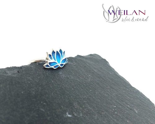 Lotus - 925 sterling Silver Enamel Ring (turquoise blue) size 57