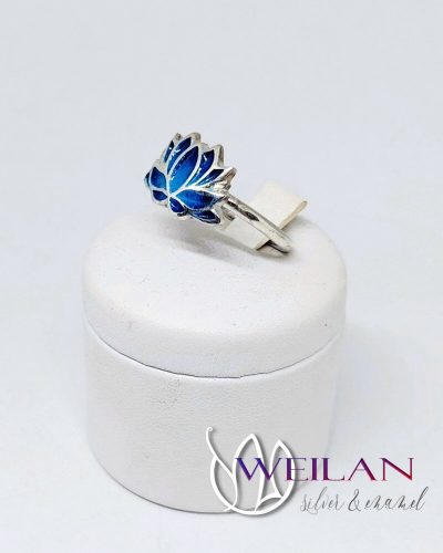 Lotus - 925 sterling Silver Enamel Ring (turquoise blue) size 57