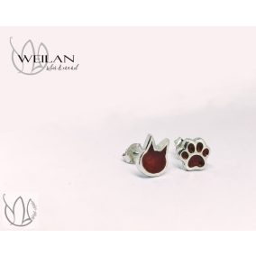 Karnevál - Aszimmetrikus cicafej és cicatalp ezüst tűzzománc fülbevaló OG