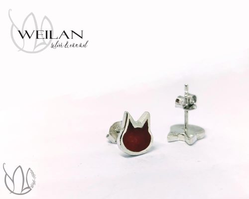 Karnevál - Aszimmetrikus cicafej és cicatalp ezüst tűzzománc fülbevaló