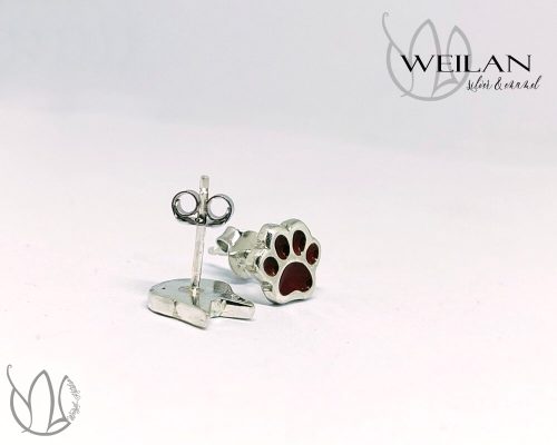 Karnevál - Aszimmetrikus cicafej és cicatalp ezüst tűzzománc fülbevaló viselés