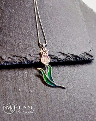 Hej'tulipán - Virágszálam ezüst tűzzománc medál