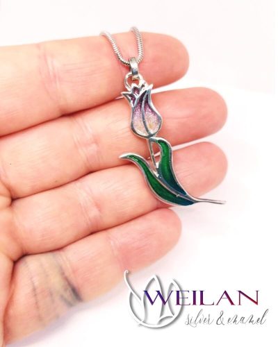 Virágszálam ezüst tűzzománc medál