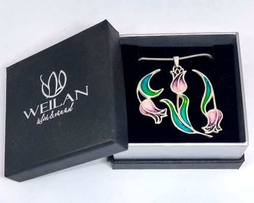 Hej'tulipán - Virágszálam ezüst tűzzománc medál Weilan díszdobozban