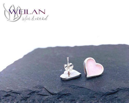 Karnevál - Szív ezüst tűzzománc fülbevaló oldalról