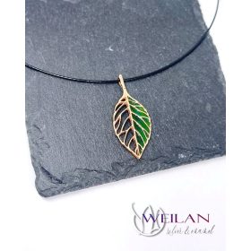 Leaf - Fagus / Bükk bronz tűzzománc medál, kézműves ékszer