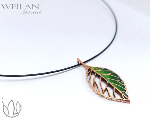 Leaf - Fagus / Bükk bronz tűzzománc medál, kézműves ékszer