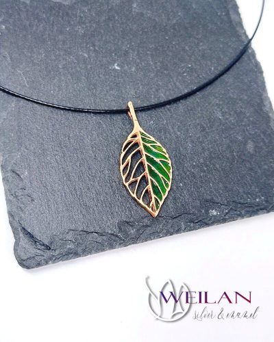 Leaf - Fagus / Bükk bronz tűzzománc medál, kézműves ékszer