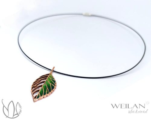 Leaf - Fagus / Bükk bronz tűzzománc medál, egyedi ékszer