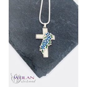 Tűzzománcozott virágfüzérrel díszített ezüst kereszt medál