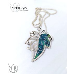 Leaf - Hedera / borostyánlevél ezüst tűzzománc medál OG