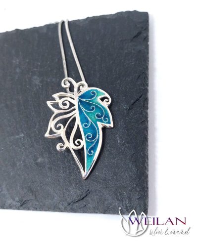 Leaf - Hedera / borostyánlevél ezüst tűzzománc medál