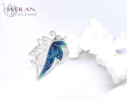 Leaf - Hedera / borostyánlevél ezüst tűzzománc medál