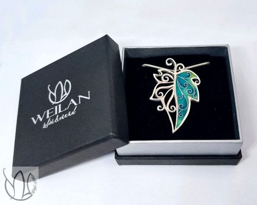 Leaf - Hedera / borostyánlevél ezüst tűzzománc medál Weilan díszdobozban