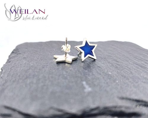 Karnevál - Csillag ezüst tűzzománc fülbevaló oldalról