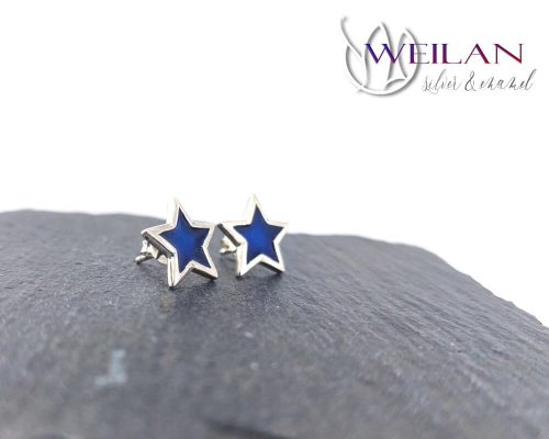 Csillag - ezüst tűzzománc fülbevaló, stiftes "pöttyfülbevaló"