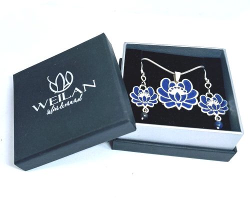 Tradició - Kalocsai - Rózsa ezüst tűzzománc szett WEILAN díszdobozban