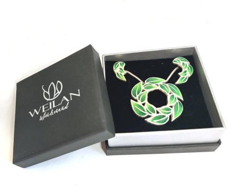 Leaf - Laurus / Babér ezüst tűzzománc szett WEILAN díszdobozban