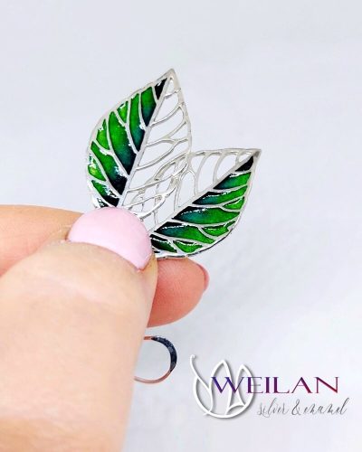 Leaf - Fagus / Bükk ezüst tűzzománc ajour fülbevaló