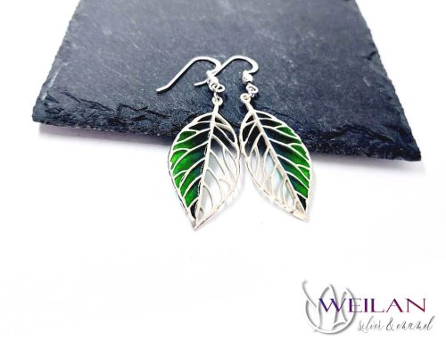 Leaf - Fagus / Bükk ezüst tűzzománc ajour fülbevaló