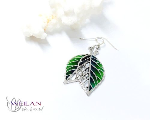 Leaf - Fagus / Bükk ezüst tűzzománc ajour fülbevaló