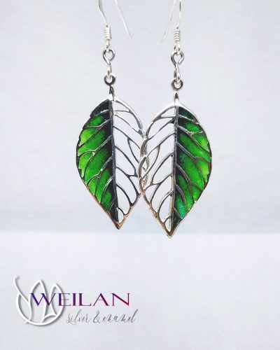 Fagus / Bükk - ezüst tűzzománc ajour fülbevaló (zöld)