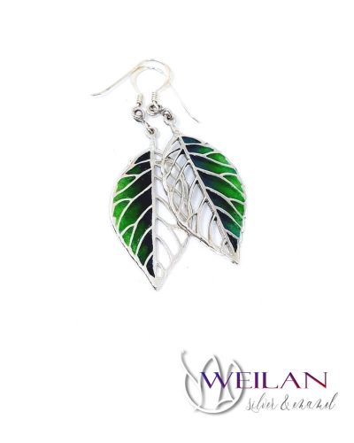 Fagus / Bükk - ezüst tűzzománc ajour fülbevaló (zöld)