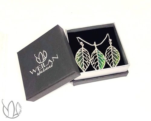 Leaf - Fagus / Bükk ezüst tűzzománc szett Weilan díszdobozban