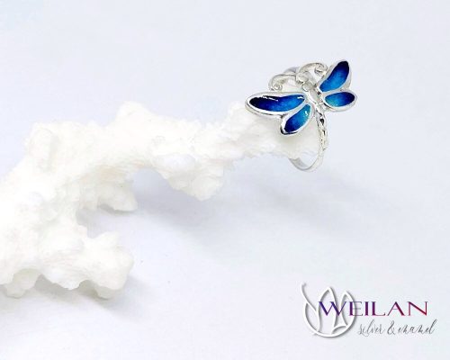 Dragonfly - 925 sterling Silver Enamel Ring (turquoise blue) - size 59