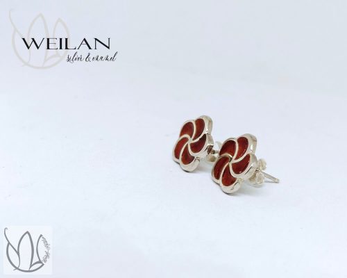 Karnevál - Virág ezüst tűzzománc fülbevaló oldalról