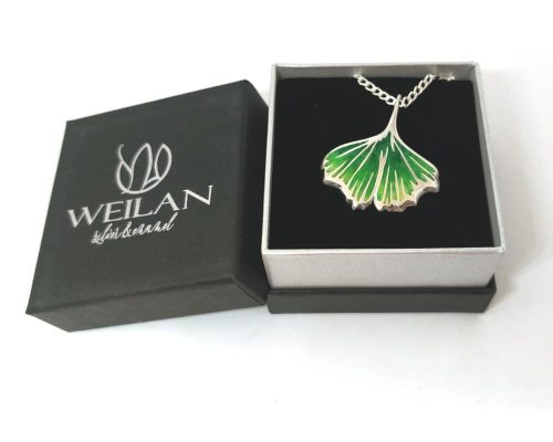 Leaf - Ginkgo Biloba - ezüst tűzzománc medál Weilan díszdobozban