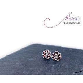 Tradició - Matyó - Rózsa ezüst tűzzománc fülbevaló, stiftes