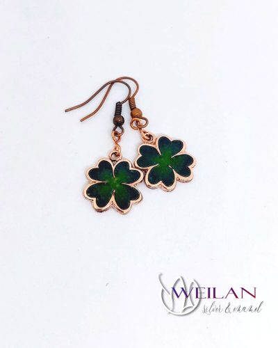 Négylevelű lóhere ezüst tűzzománc fülbevaló