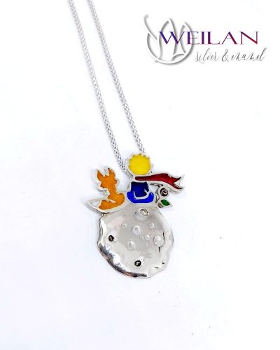 The Little Prince - 925 sterling Silver Enamel Pendant (with red scarf)